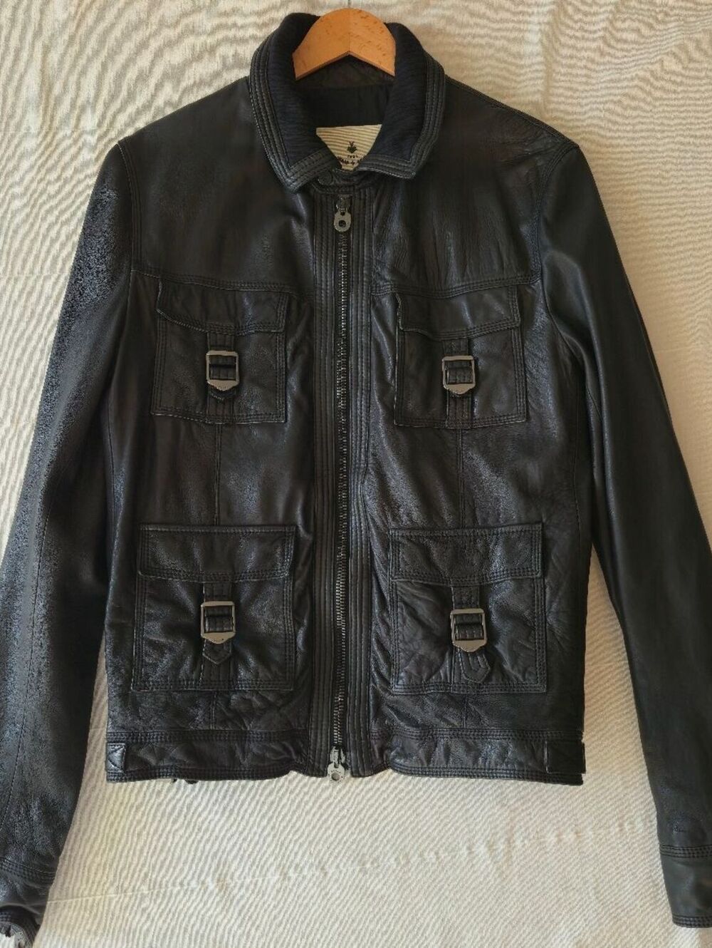 Bally Black Lambskin Utility Leather Jacket Made in Italy Size 40
